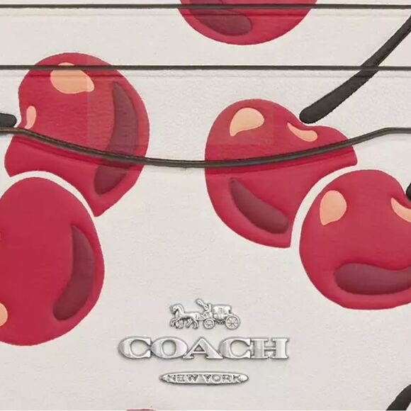 Coach Slim Id Card Case With Cherry Print Bag Wallet Purse - Picture 6 of 7